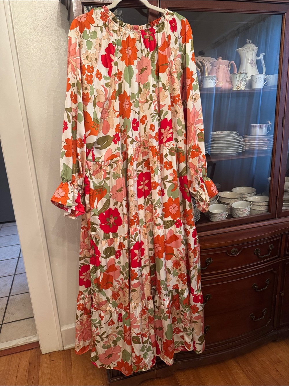 Hayden LA Satin Floral Tie Neck Tiered Maxi Dress - Picture 5 of 14
